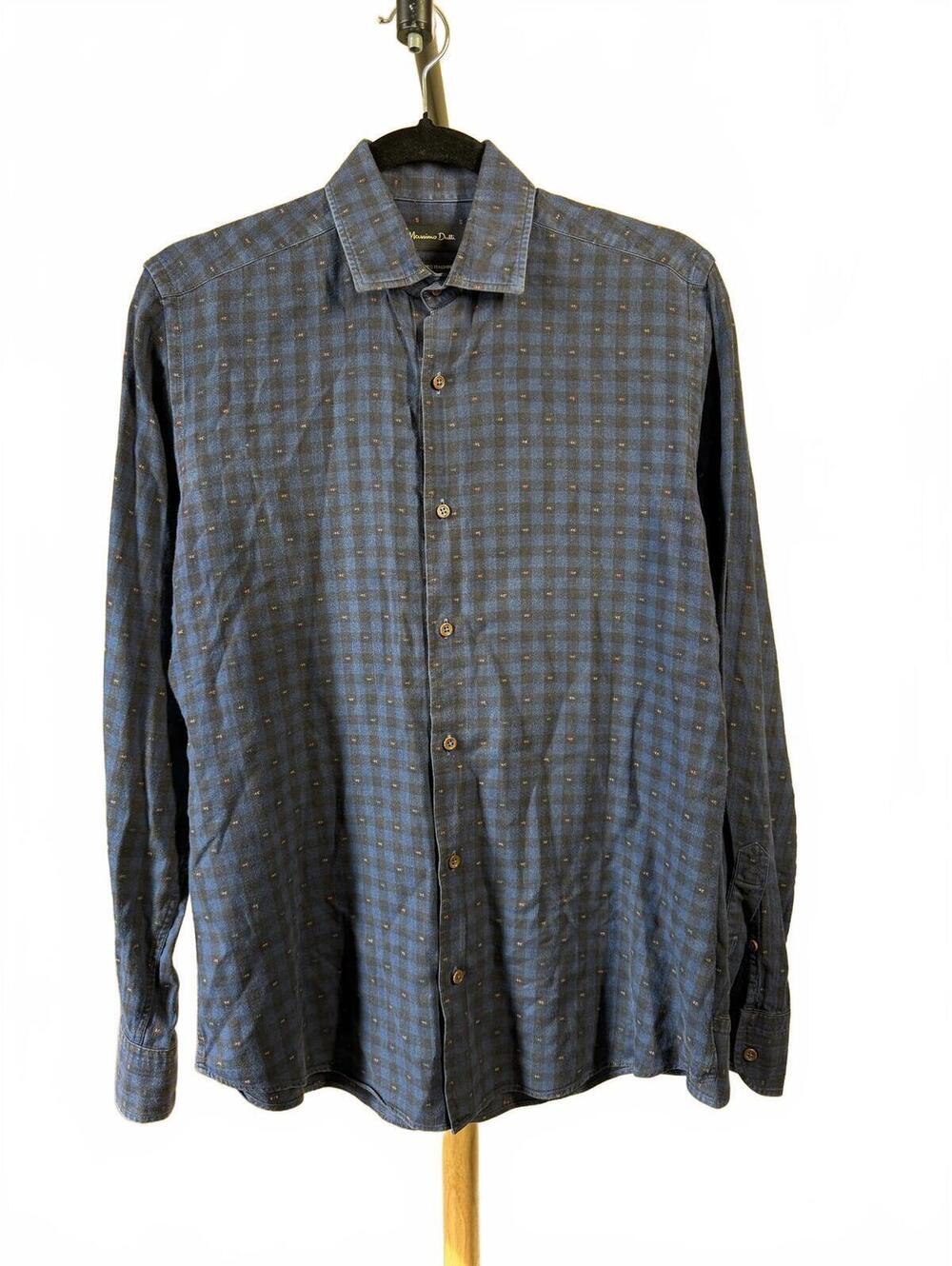 Massimo Dutti Blue Patterned Long Sleeve Button-Up Shirt